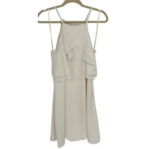 RACHEL Rachel Roy M White Cold Shoulder Ruffled Cocktail Dress Knee Length Party